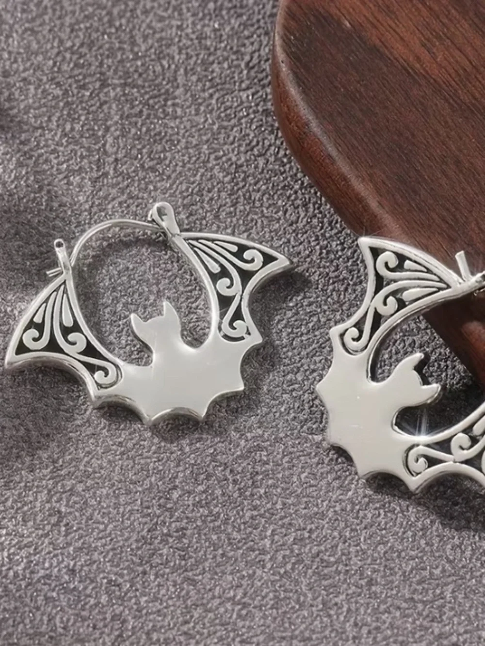 Silver Bat Hoop Earrings - Gothic Wings